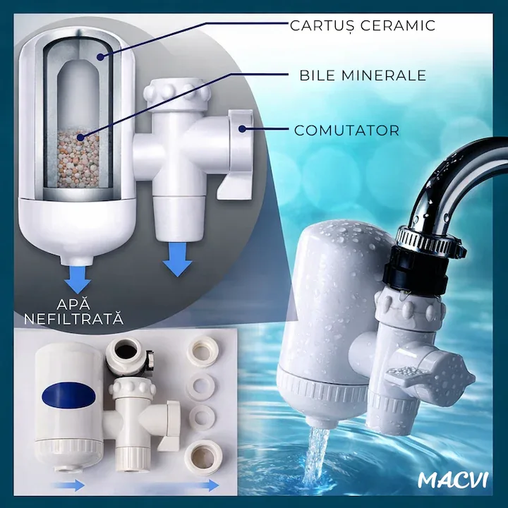 Filtru de apa Macvi pentru robinet, ceramic, 10.000 litri, montaj simplu, plastic - imagine 2