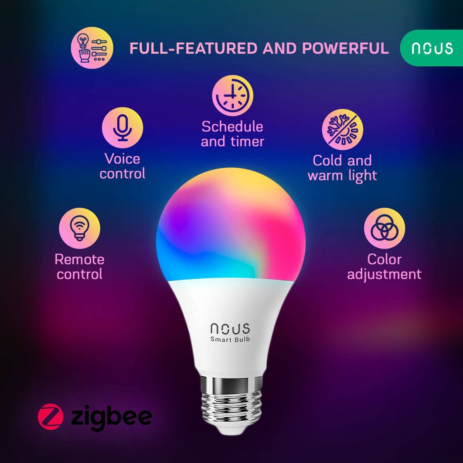 set 4 becuri led rgb smart nous p3z zigbee, e27, control din aplicatie 2 Set 4 becuri LED RGB Smart NOUS P3Z ZigBee, E27, Control din aplicatie - imagine 2