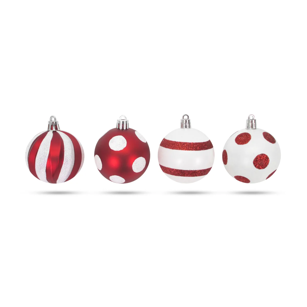 Set globuri Craciun, rosu/alb, 24 buc, 6 cm, 4 modele - imagine 2
