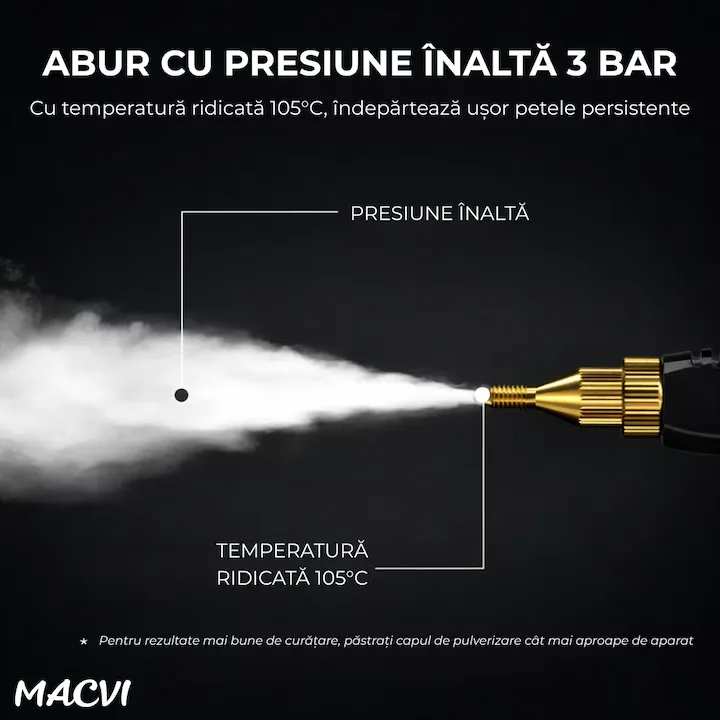 Aparat aburi Macvi® curatenie profesionala cu rezervor mare duze multiple si jet puternic pentru baie bucatarie tapiterii, Alb - imagine 4