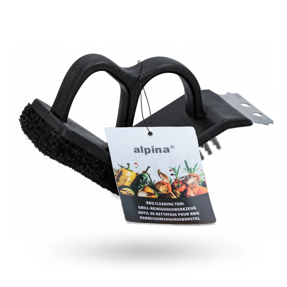 Perie 3 in 1 pentru curatarea gratarului BBQ, racleta perie si burete, 15 x 7,3 x 10 cm