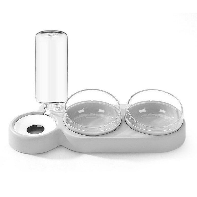 Bol Ortopedic 3 in 1 petru hranirea animalelor de companie, Antiderapant, Reumplere automata a apei, Inclinare 15 grade, Rotire 360 Grade, Gri