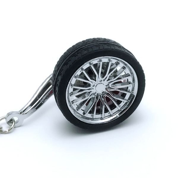 Breloc metalic anticoroziv, model roata auto tunning cu janta si disc de frana, 10 x 3.5 x 2 cm, Argintiu