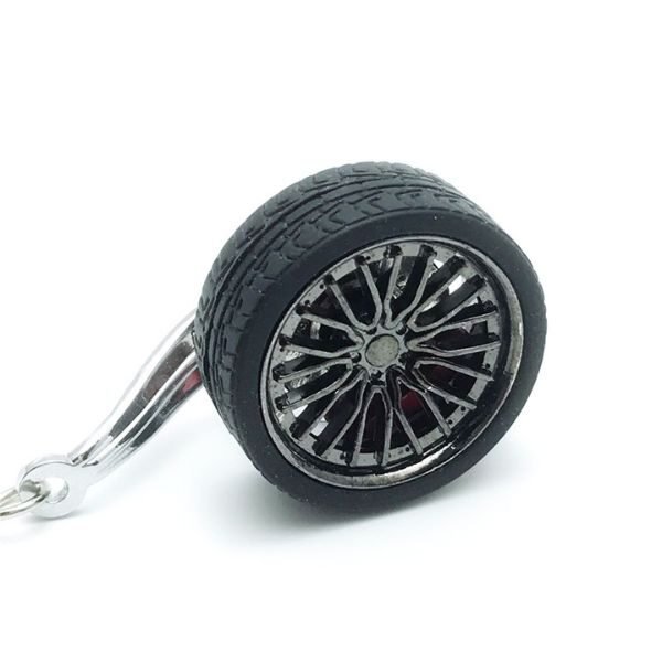Breloc metalic anticoroziv, model roata auto tunning cu janta si disc de frana, 10 x 3.5 x 2 cm, Negru