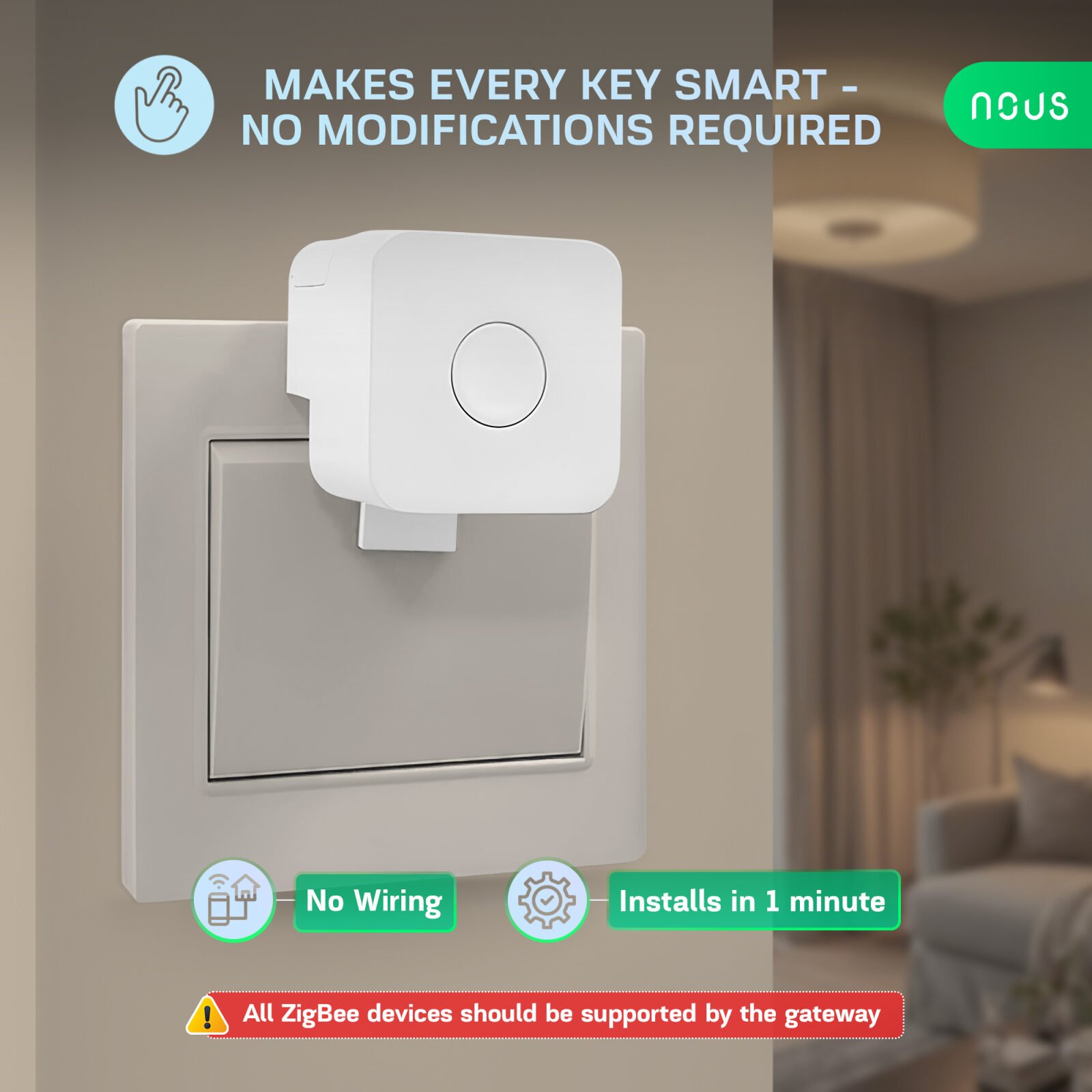 Buton Smart Wireless NOUS C2 Zigbee, dispozitiv automat de apasare butoane, control aplicatie, compatibil Alexa Google Assistant - imagine 2