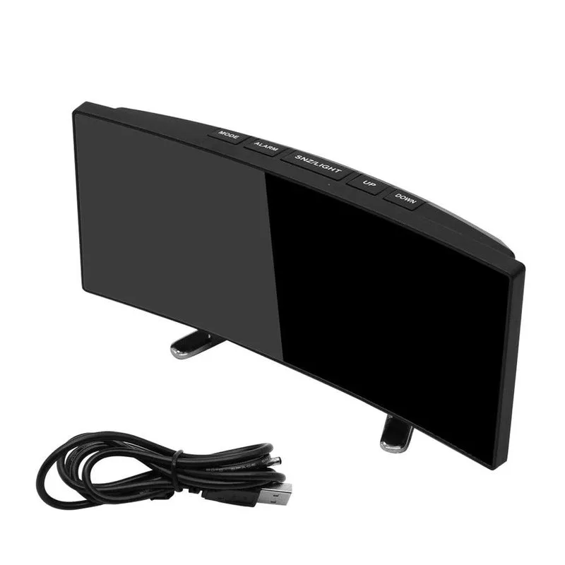 Ceas de masa tip oglinda Macvi® , model DT-6507, ecran LED curbat, afisare temperatura, Verde - imagine 4