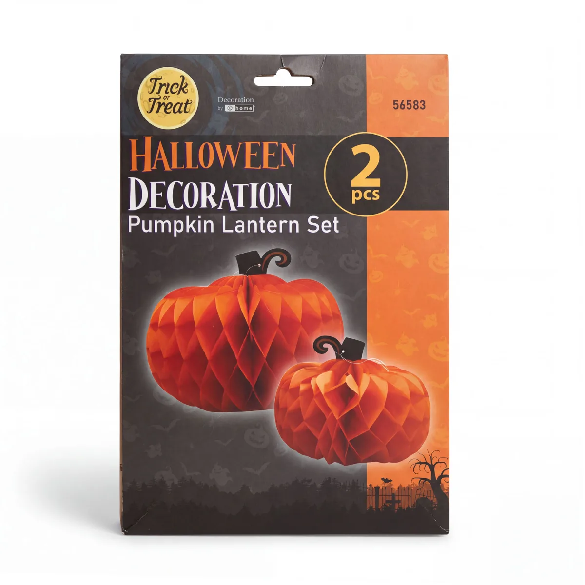 Decor Halloween, lampion dovleac, hartie, portocaliu, 25 si 30 cm, 2 buc/set, usor de asamblat - imagine 3