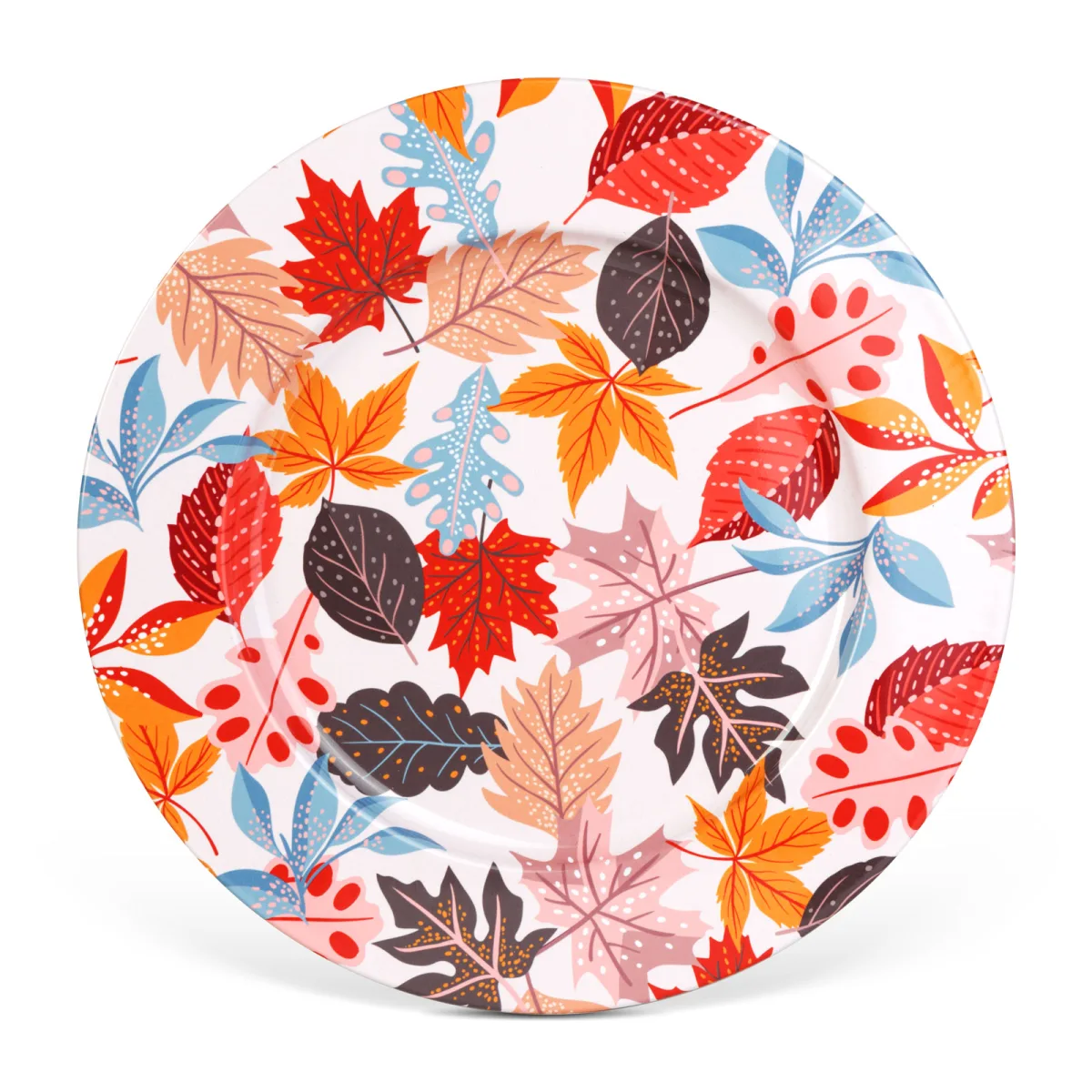 Tava decorativa de toamna din metal, model frunze, 33 cm, multicolor