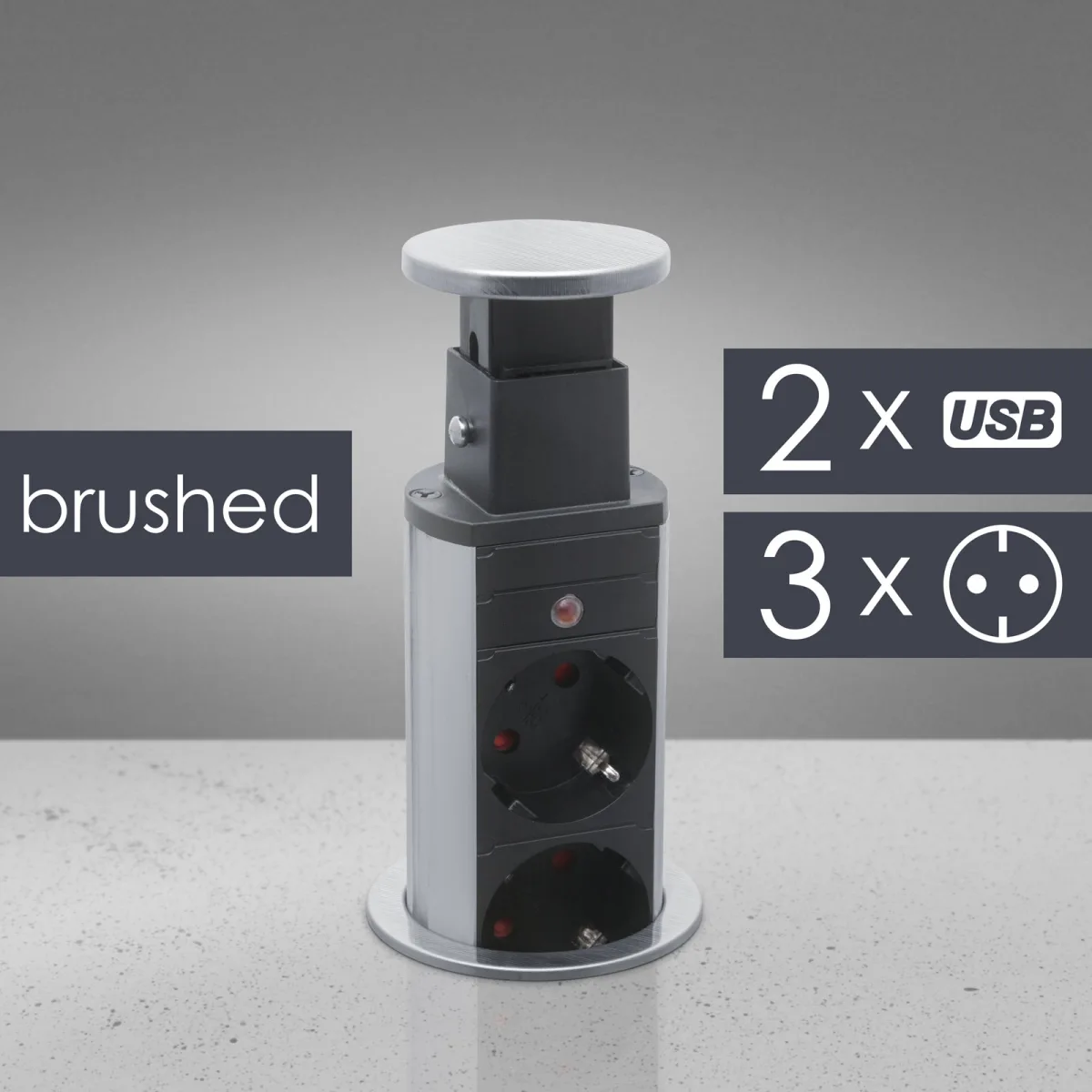Priza incastrabila birou, 3 prize, 2 USB, 3500W, argintiu, pop up, 250V