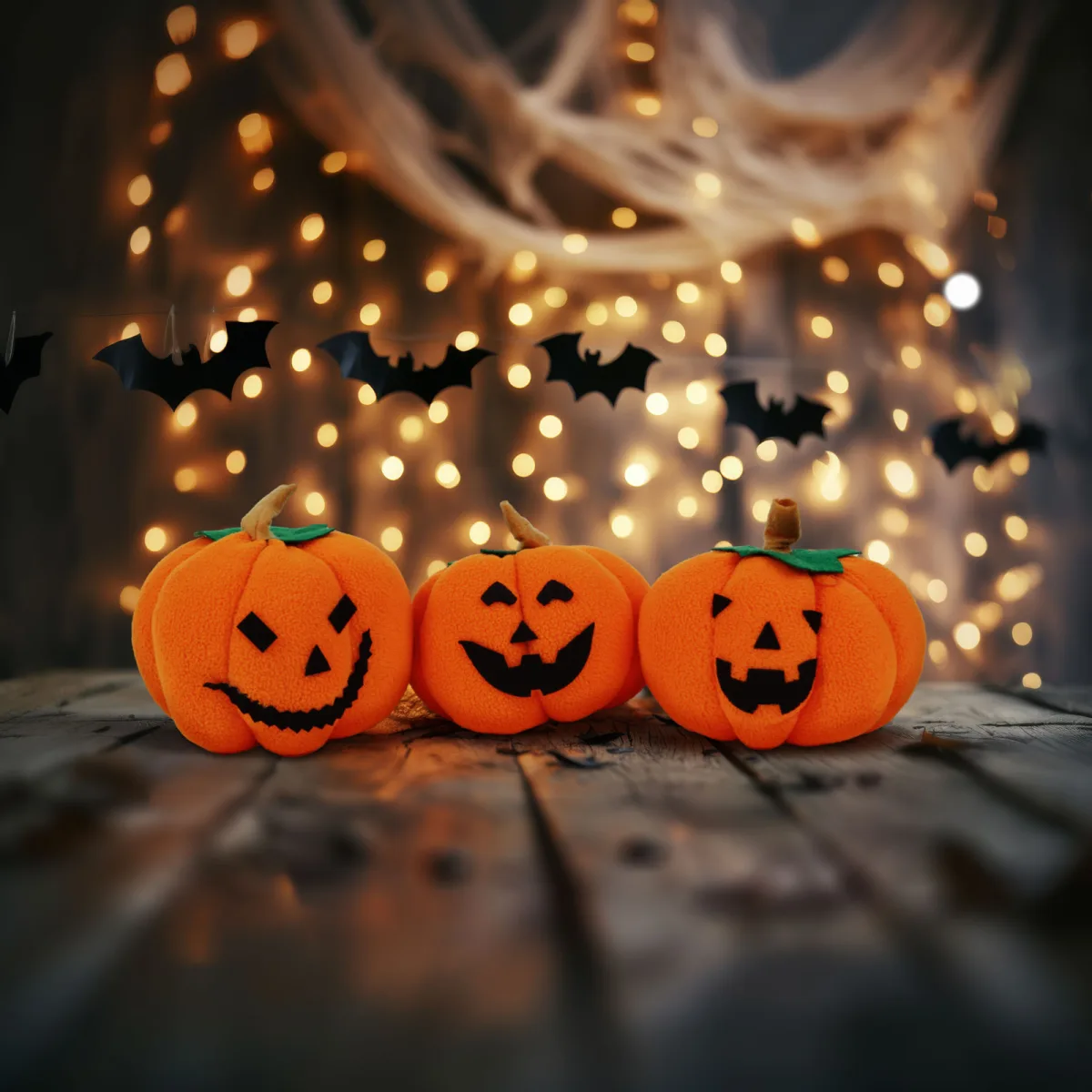 Set decor dovleci Halloween textili, 3 buc, 10x10x11 cm, modele diferite