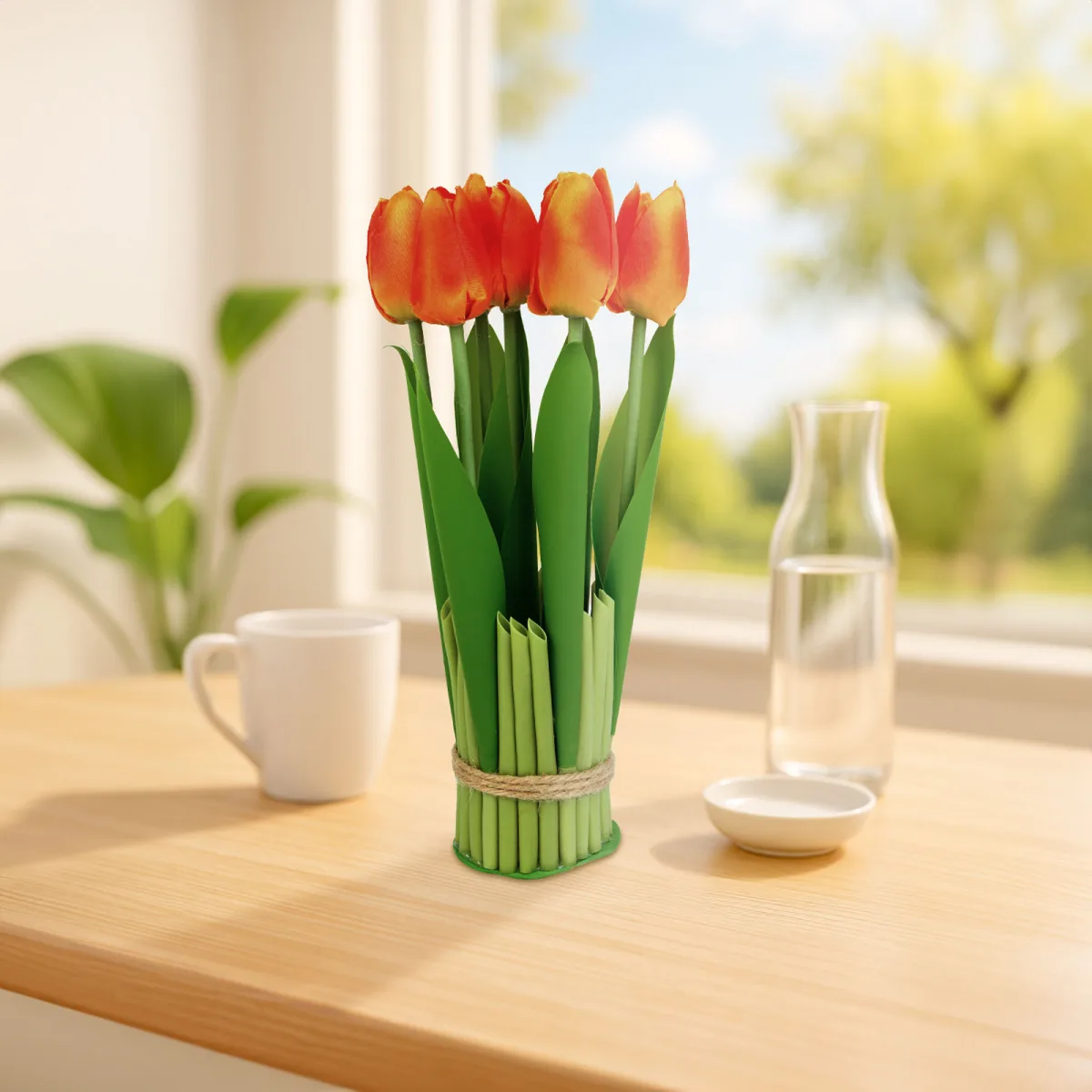 Decor plastic - lalele - portocaliu - 26 x 6.5 cm