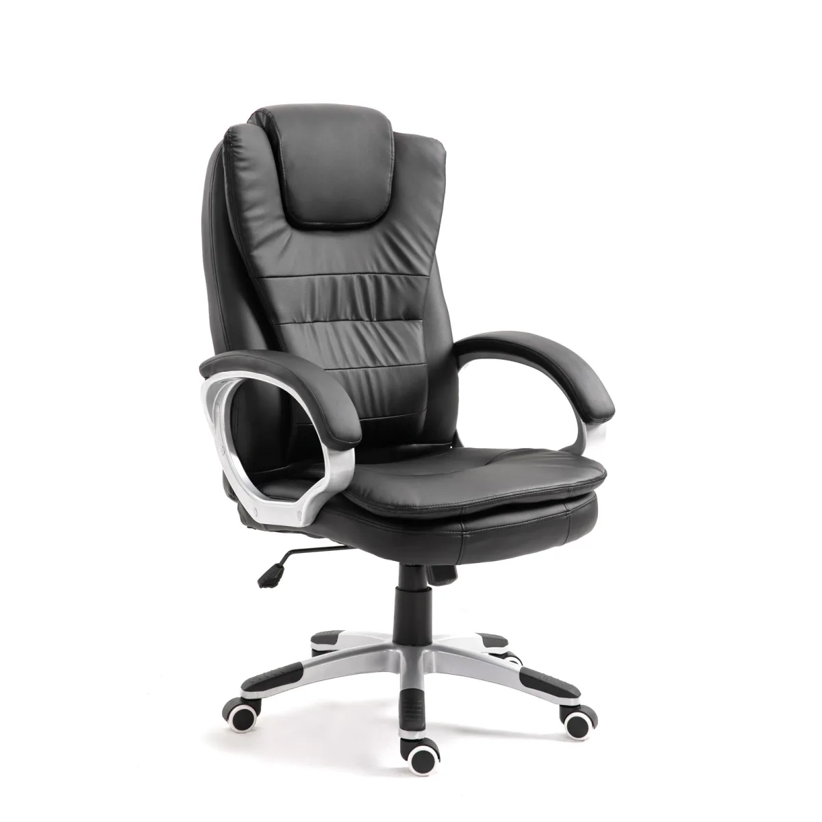 Scaun de birou ergonomic pivotant, piele ecologica, reglabil pe inaltime, negru - imagine 2