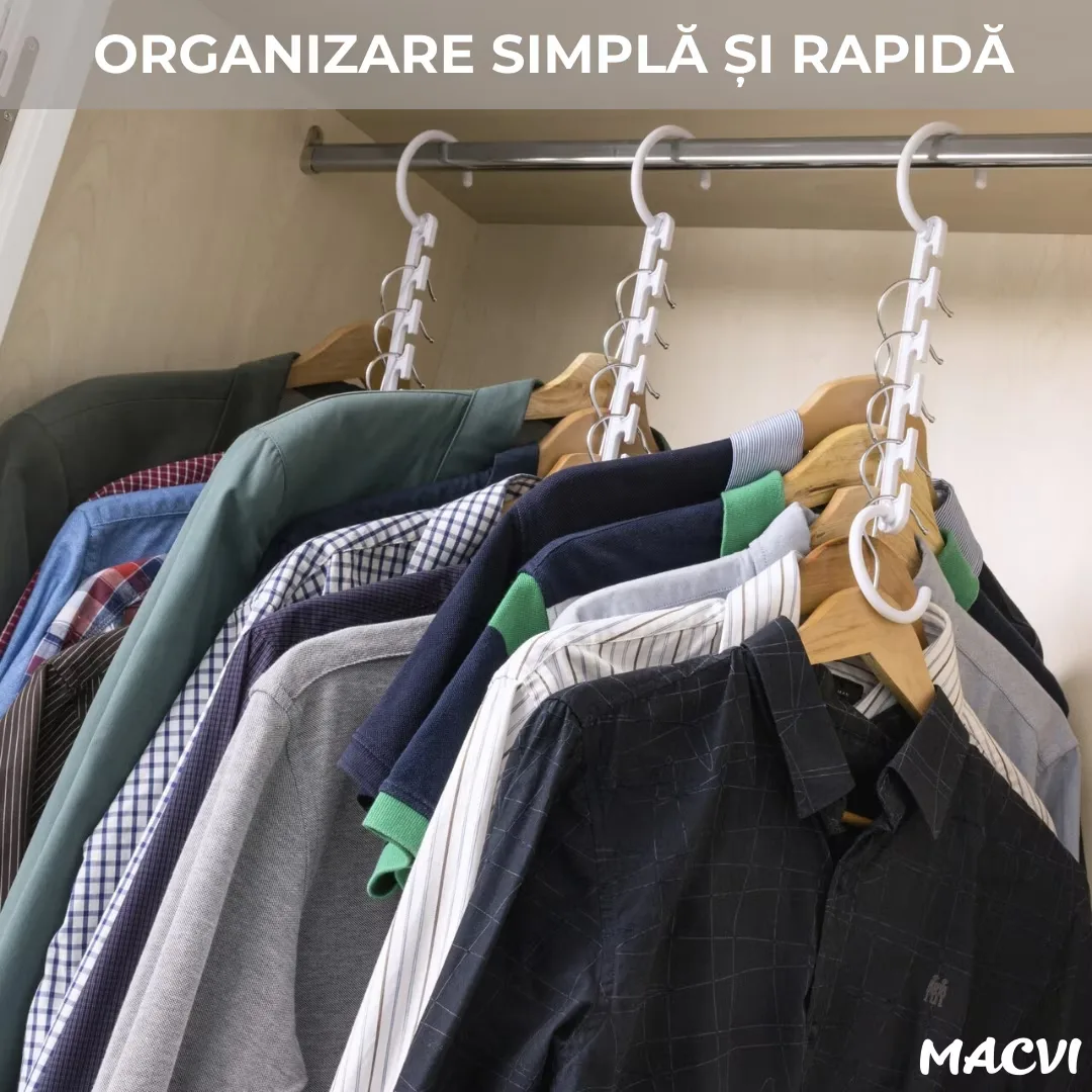 Set 8 Suporturi Agatatori Umerase 5 in 1 Macvi® pentru Organizare - imagine 4