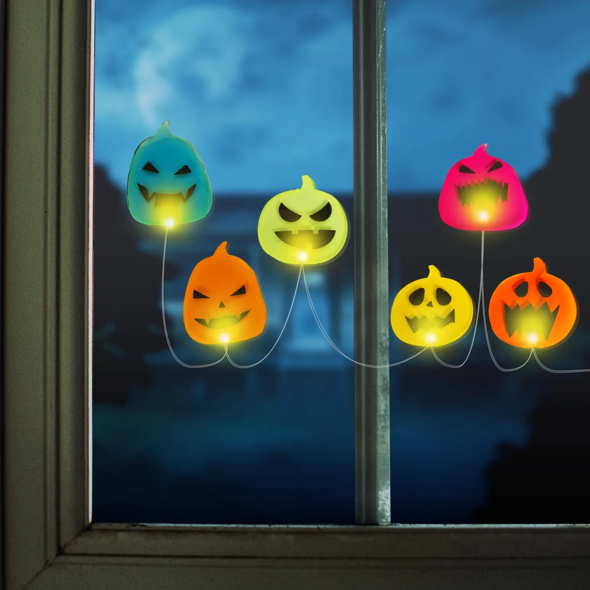 Decoratiune fereastra LED Halloween dovleac gel 85 cm, lumina alba calda