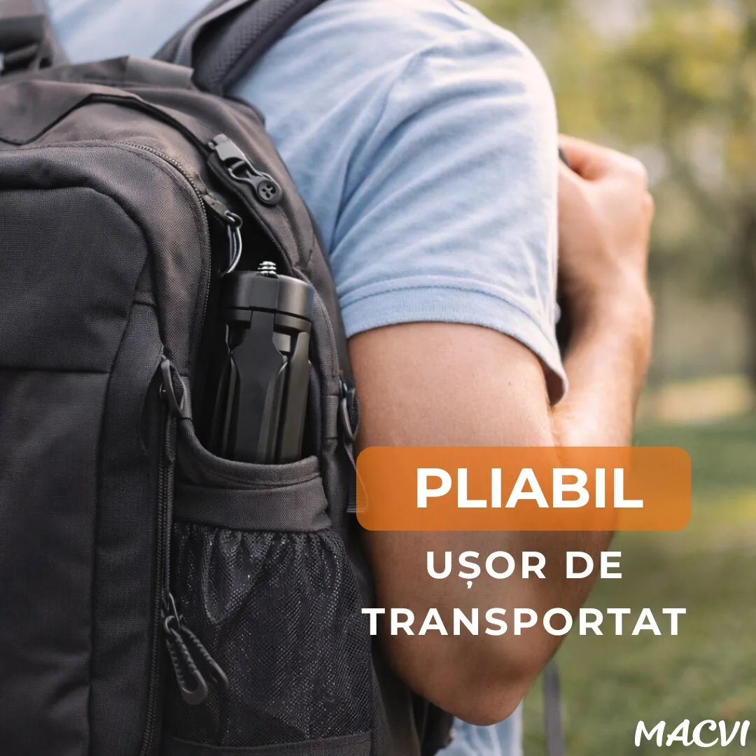 Mini Trepied pentru Telefon, Aparate Foto si Video Macvi® cu Lampi Circulare, Portabil, Pliabil, Ergonomic, Negru - imagine 5
