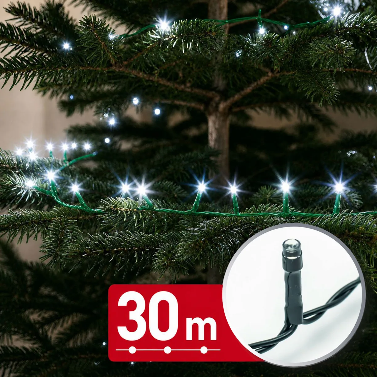 Instalatie de Craciun 30 m, 600 LED alb rece, 8 jocuri lumini, timer, IP44, interior exterior
