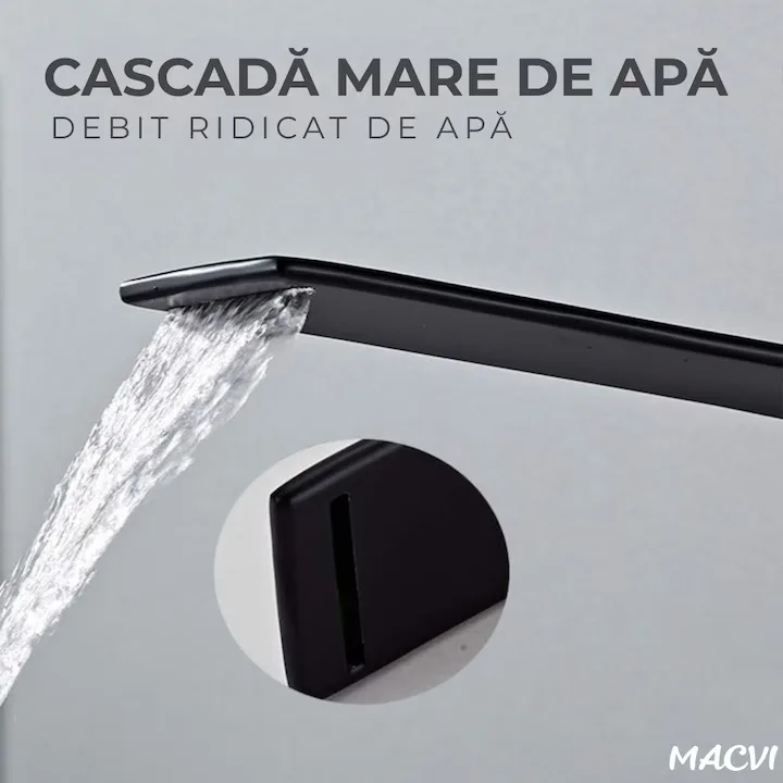 Robinet baie Macvi® tip cascada din alama inaltime 13 cm conexiune 3/8 montaj chiuveta design modern, negru mat - imagine 3