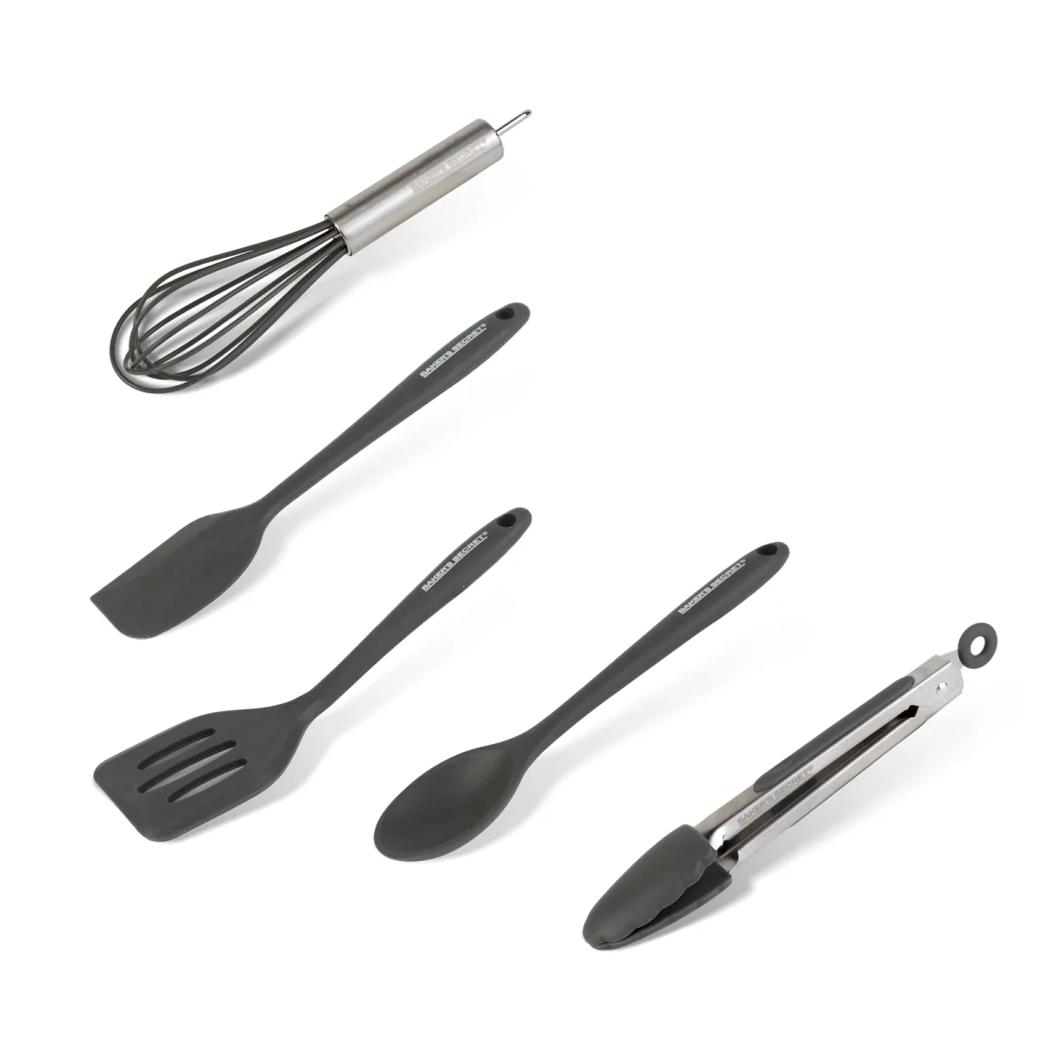 Set ustensile bucatarie Baker's Secret 5 piese 20 cm, spatula lingura cleste tel pentru gatit si servire