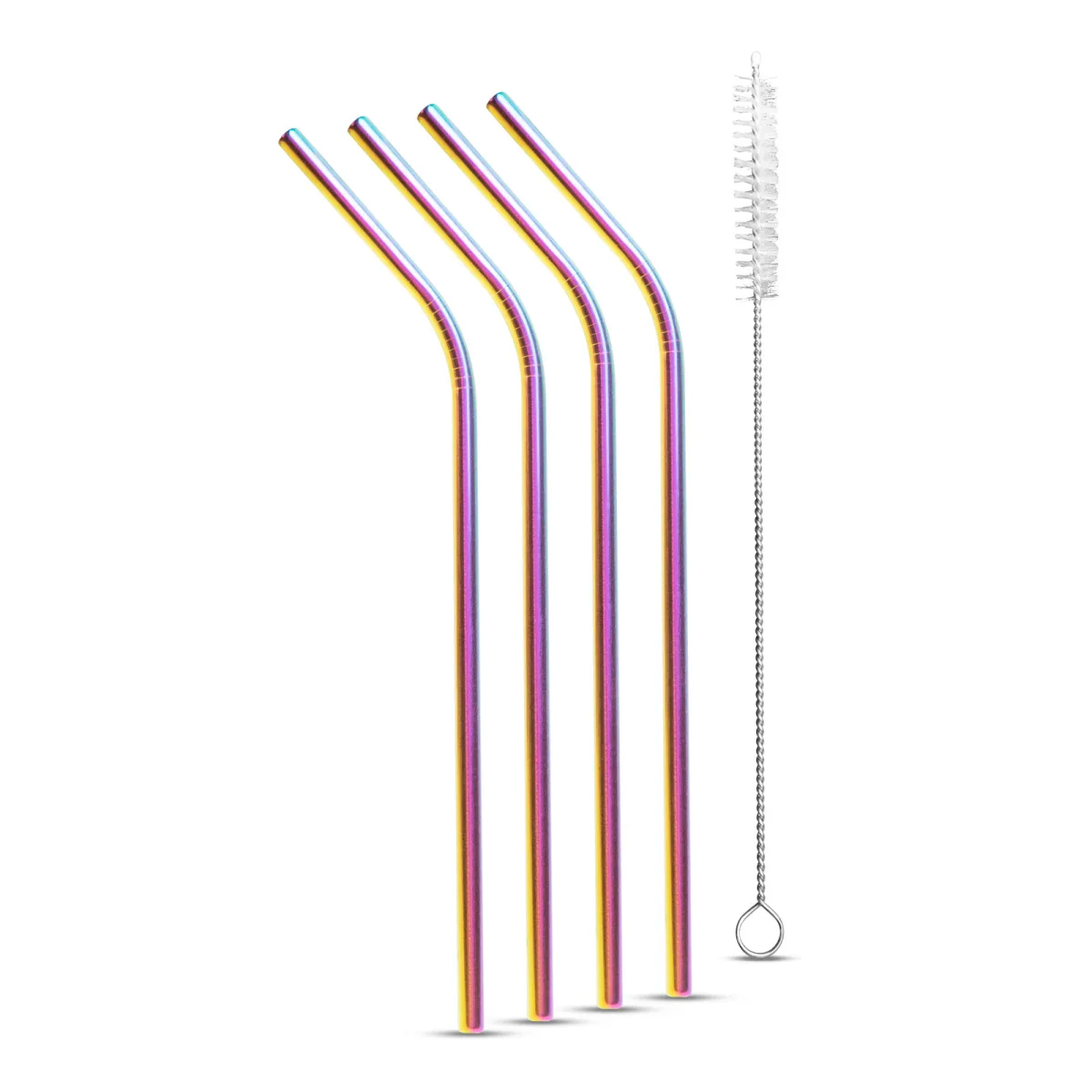 Set paie inox reutilizabile curcubeu 5 piese, perie curatare, eco