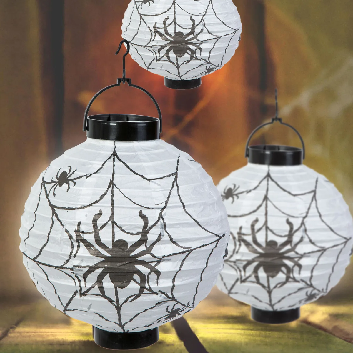 Lampion Halloween, LED, 2 x AAA, 20 cm, panza de paianjen, alb, reglabil, On/Off, agat