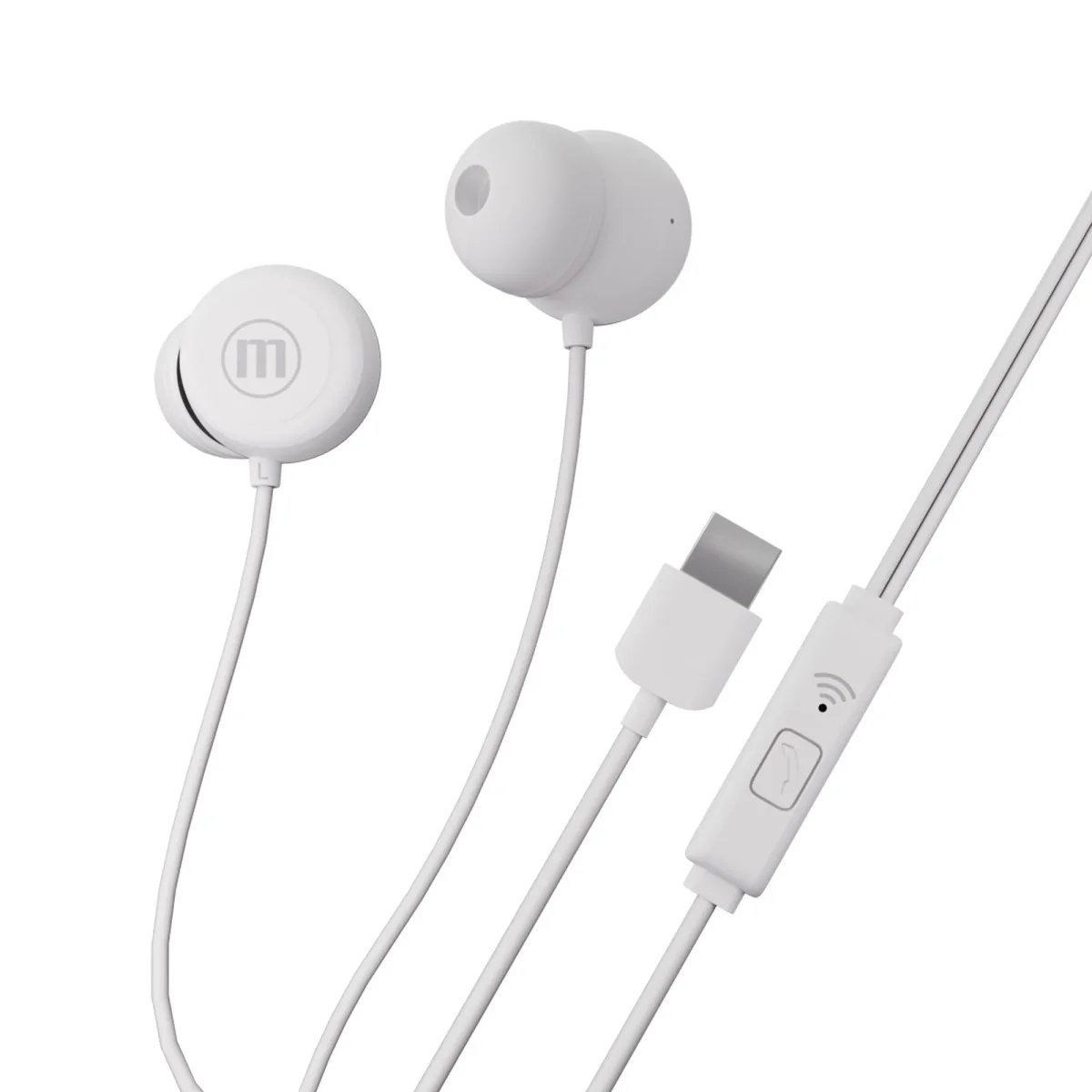 Casti cu fir USB C Maxell INBAX alb, casti in ear cu microfon, casti telefon Type C