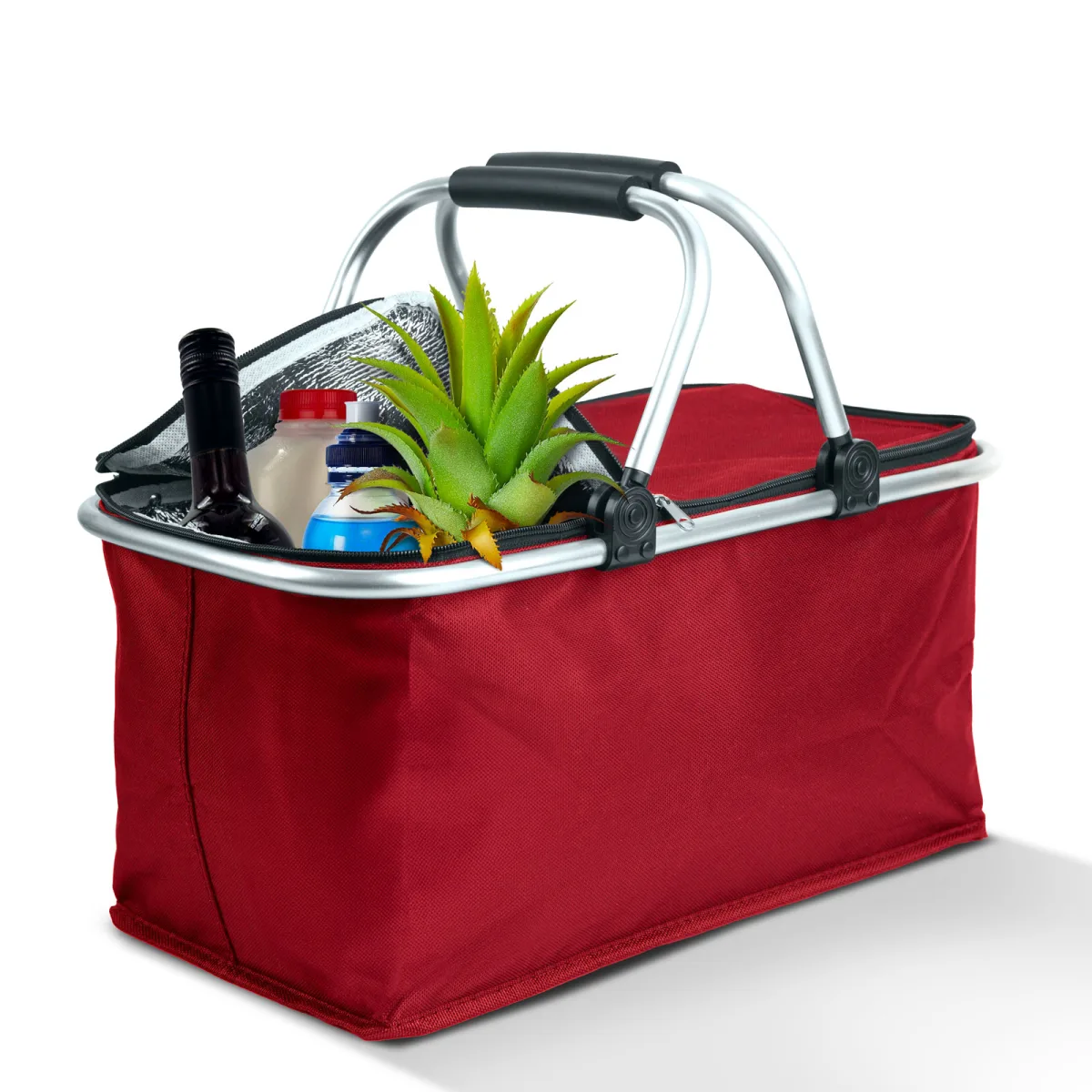 Cos termo pliant, 21L, 49x28x25 cm, rosu, pentru cumparaturi si transport alimente reci