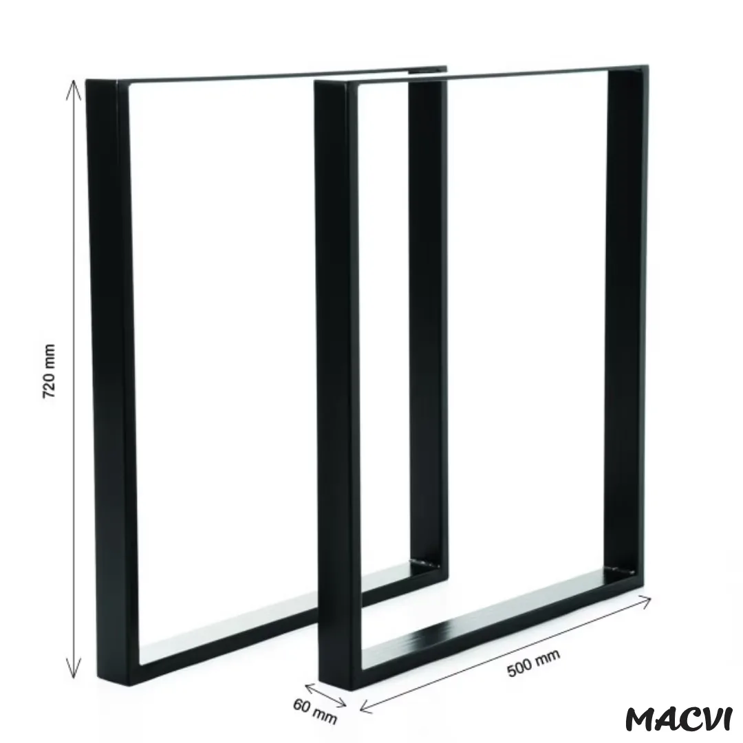 Set 2 Picioare Masa Macvi®, Profil Lat 80 mm, Metal Negru Mat, Vopsire in Camp Electrostatic, Dimensiuni 72x60x8 cm, Design Industrial Modern
