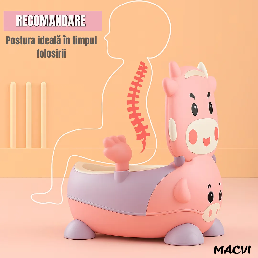 Olita pentru copii Macvi® cu manere, interior detasabil, colac moale, anti-stropire, spatar ergonomic, margini rotunjite, material non-toxic, roz - imagine 2