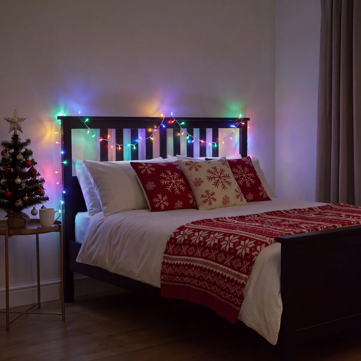 Instalatie de Craciun 20 m, 400 LED multicolor, 8 jocuri lumini, timer, IP44, cablu transparent - imagine 3