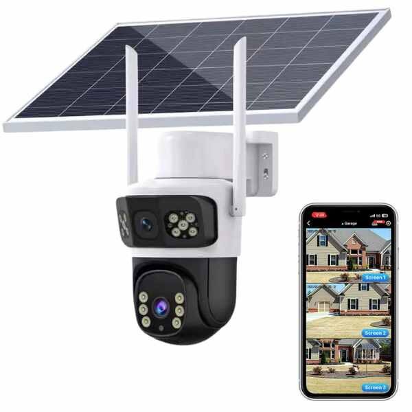 Camera de Supraveghere Duala, Full HD, 4G, Panou Solar, Dual Lens, 6MP, Detectie Miscare, Rotire 360° si Inclinare 90°, Mod Nocturn, Two-Way Audio, Alb
