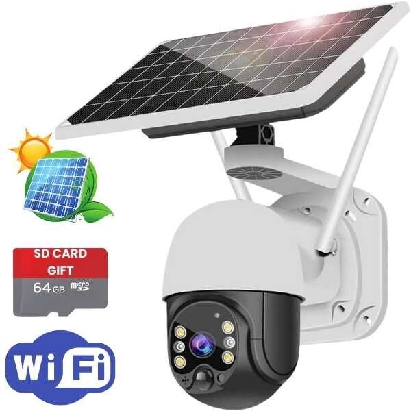 Camera de Supraveghere PTZ cu Panou Solar 7W, Rotire 355° si Inclinare 90°, WIFI, 3MP, FullHD, Mod Nocturn, Two-Way Audio, MicroSD 64 GB, Alb