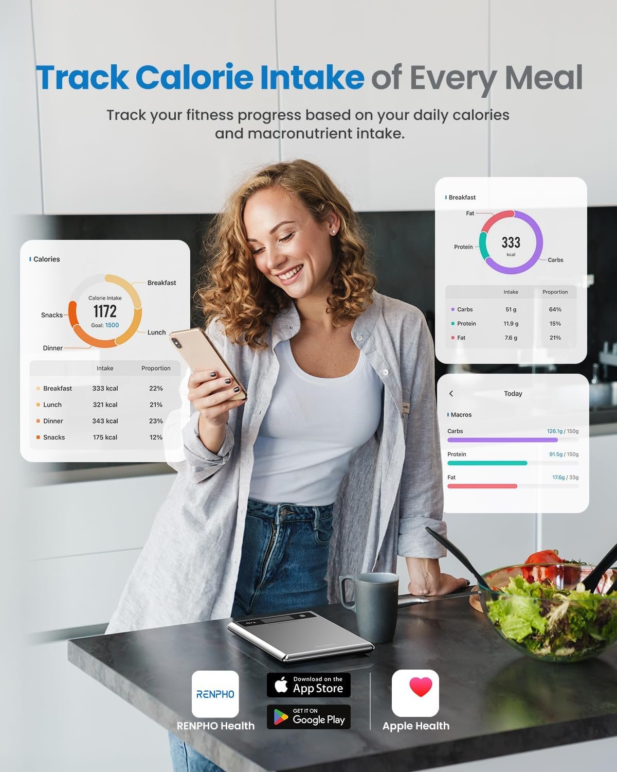 cantar smart digital nutritional de bucatarie renpho calibra 1 , bluetooth, calorii, dieta si fitness 4 Cantar SMART Digital Nutritional de Bucatarie RENPHO Calibra 1 , Bluetooth, Calorii, Dieta si Fitness - imagine 4