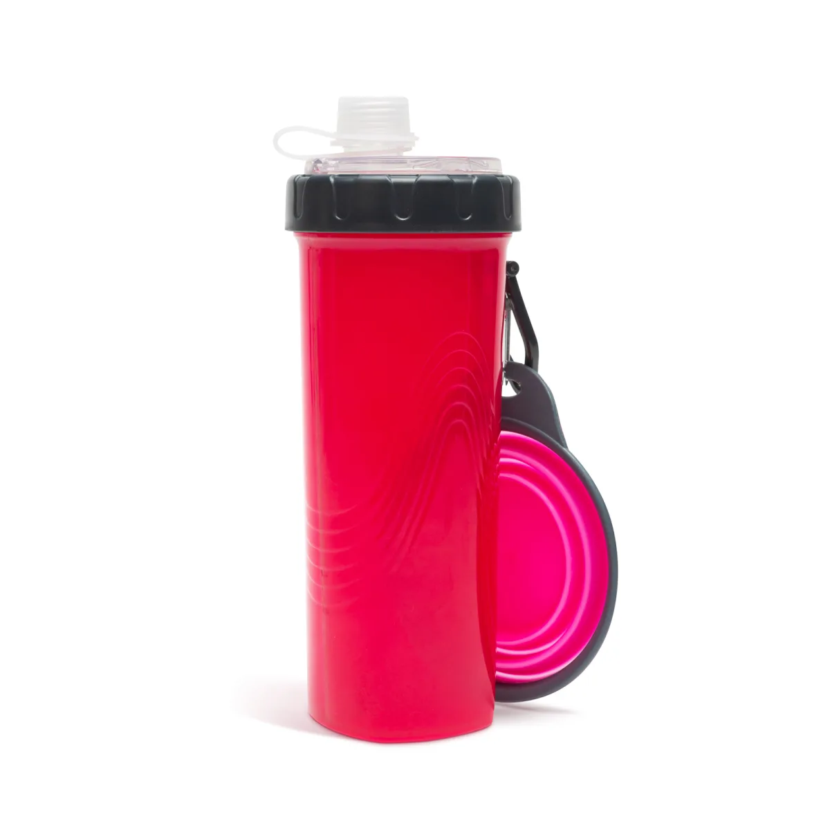 Bol pliabil pentru caini cu sticla apa, 350 ml, roz - imagine 2