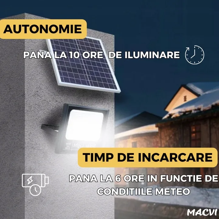 Lampa Solara si panou separat Macvi®, 200W, 130 LED COB, IP67, Telecomanda, Iluminare 10 Ore, Instalare Fara Intretinere - imagine 4