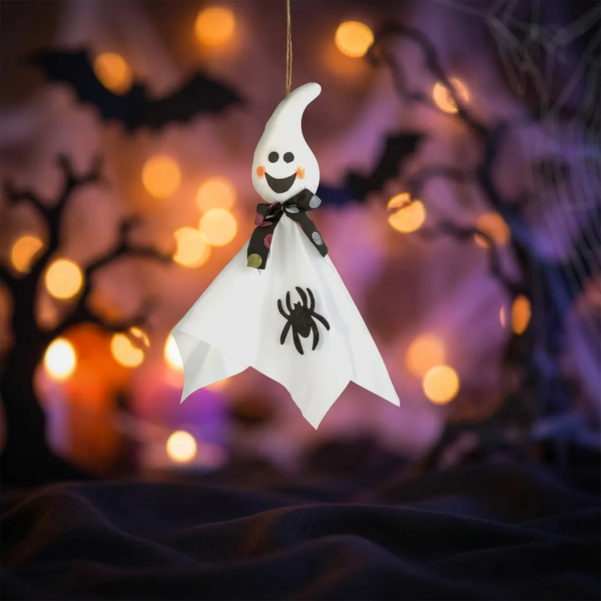 Decorațiune Halloween de agatat, fantoma, 48x44 cm, spuma, metal, fetru, poliester, alb