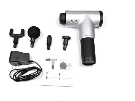 Aparat de Masaj Tip Pistol Macvi® , Cu 4 Capete Interschimbabile, 6 Trepte de Viteza, Autonomie 4 ore, 24W, 3400 RPM, Gri - imagine 4