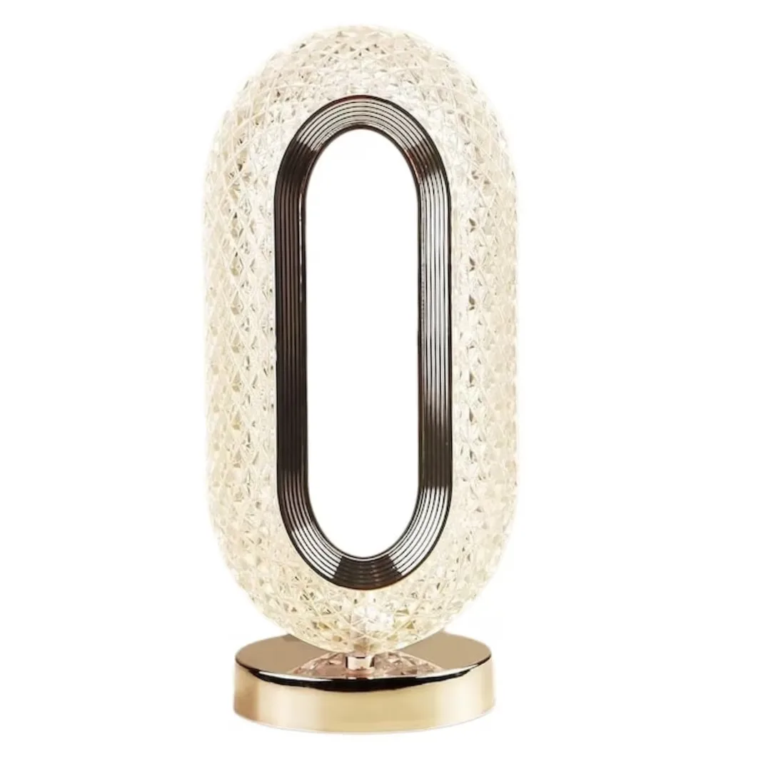 Lampa de masa Macvi® tip cristal eleganta, 3 culori, control touch, reincarcabila prin USB, acrilic modern