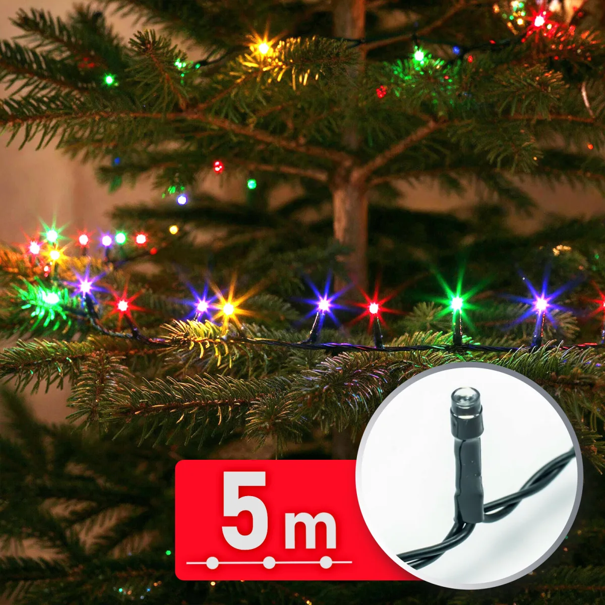 Ghirlanda luminoasa, 5 m, multicolor, 100 LED, 220–240 V, 6 W,  cablu verde