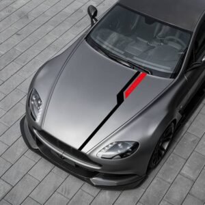 Set sticker autoadeziv Tuning in doua culori, model „Hood Stripes V3”, dimensiune 130 x 10 cm, culoare Negru + Rosu