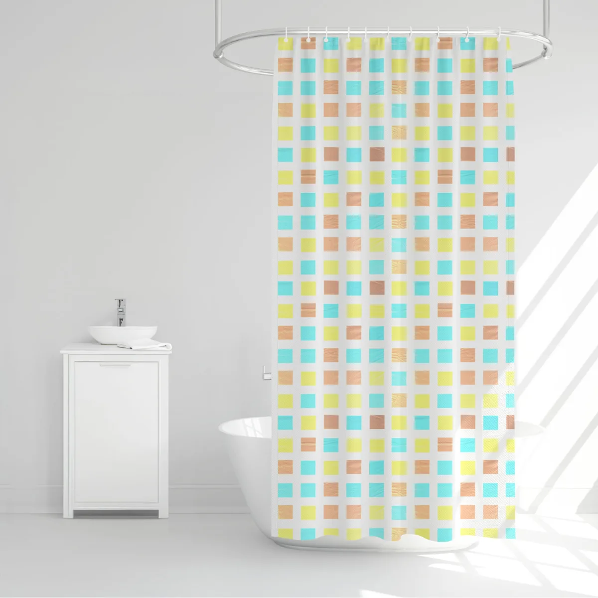 Set cortina dus, 180x180 cm, 3 modele, albastru, primavara, patrat, semitransparent cu inele - imagine 3