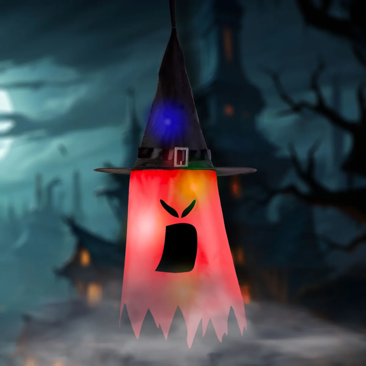 Decor LED Halloween, fantoma, rosu, 10 LED-uri, agatat, 75x35 cm, baterie, RGB