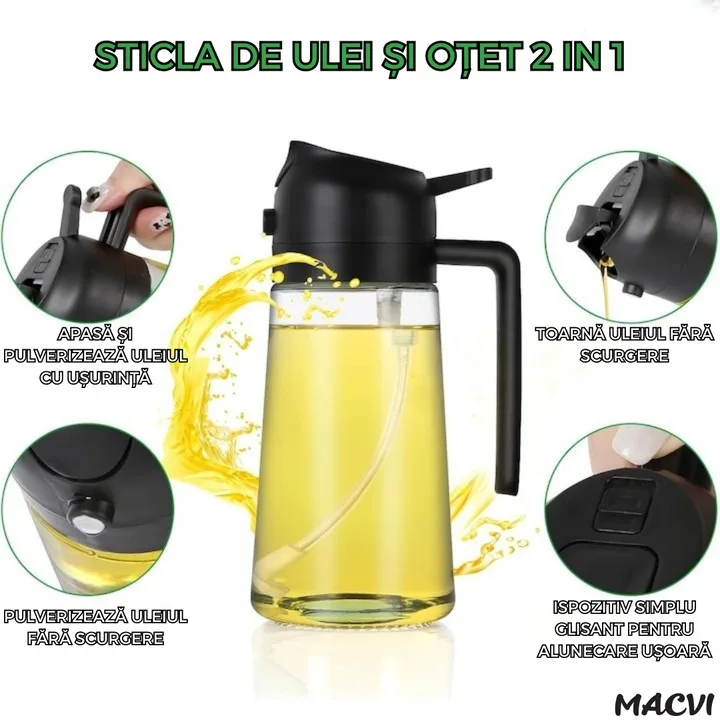 Sticla dozatoare ulei Macvi® 2 in 1, 470ml, cu pulverizator si turnare, control precis, sticla termorezistenta - imagine 3