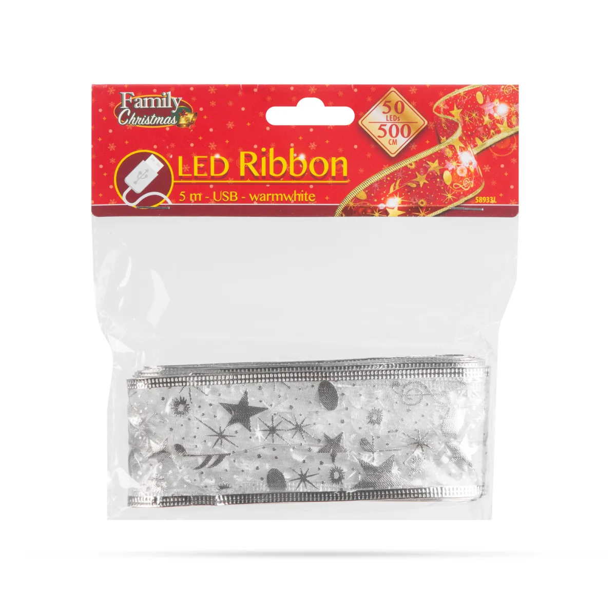 Fundita LED, decor Craciun, 5m, argintie, USB, 50 LED, lumina calda - imagine 2
