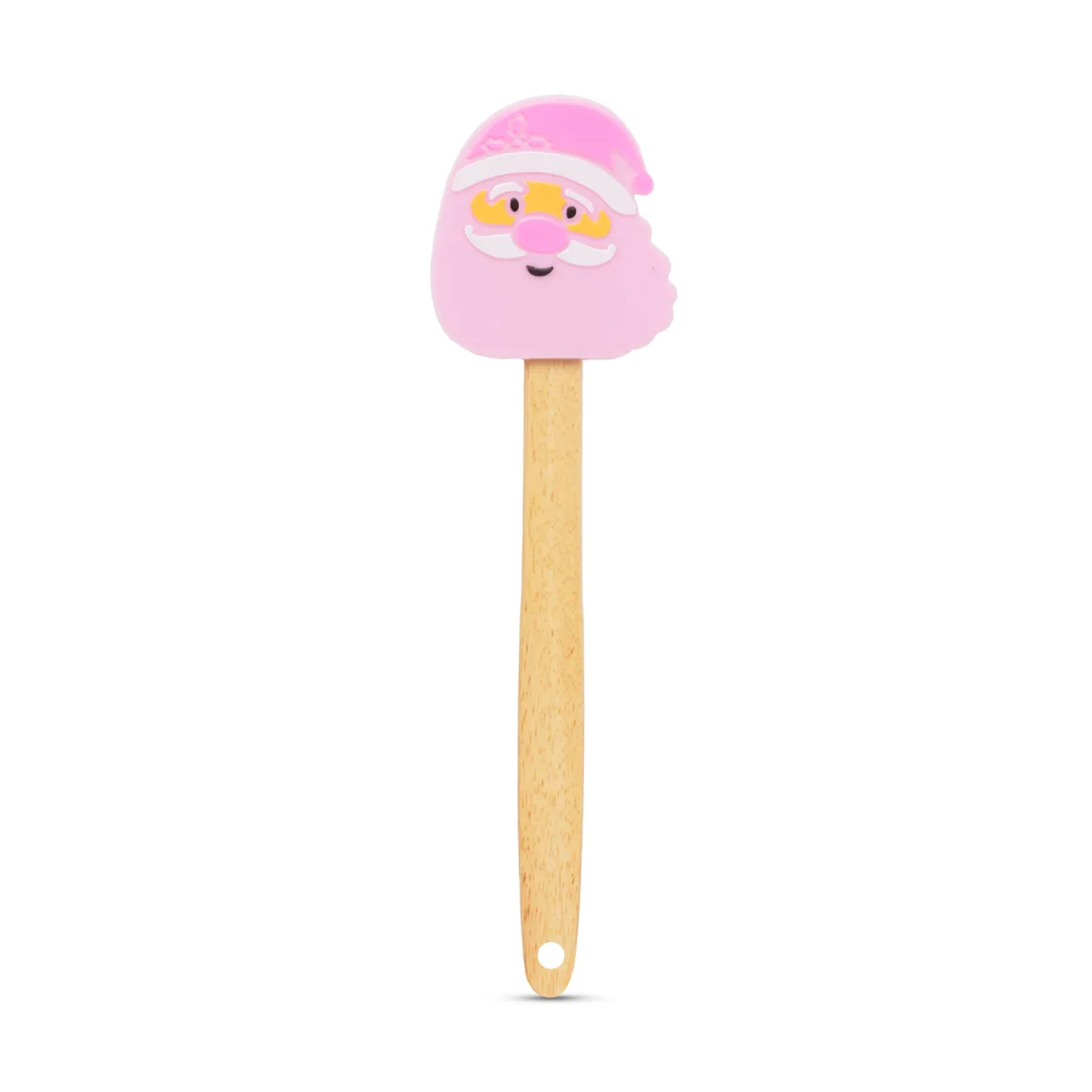 Spatula silicon Mos Craciun 29 cm, pentru gatit si copt, maner lemn, roz