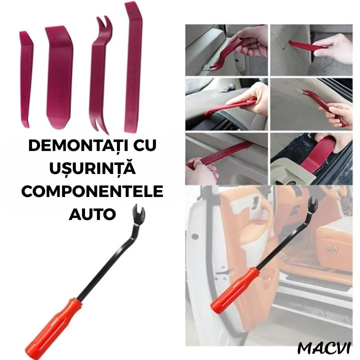 Set unelte demontare Macvi® panouri auto 6 piese, plastic si metal, pentru clipsuri, garnituri si elemente interioare - imagine 4