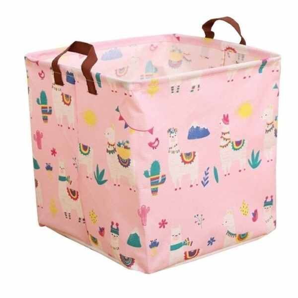 Cos Mercaton din Bumbac cu Manere, Pentru Depozitare Jucarii sau Haine, Multicolor, 31 x 31 x 31 cm