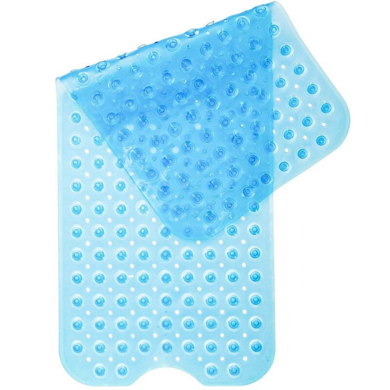 Covoras pentru Baie Antiderapant cu Ventuze pentru Suprafete Umede, Caudiuc, Albastru Transparent, 100 x 40 cm