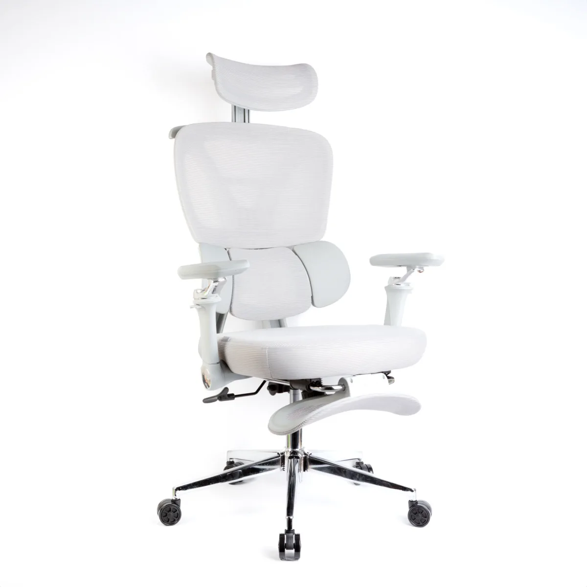 Scaun birou ergonomic cu tetiera si suport picioare, reglabil, gri, rotativ, suport 150 kg