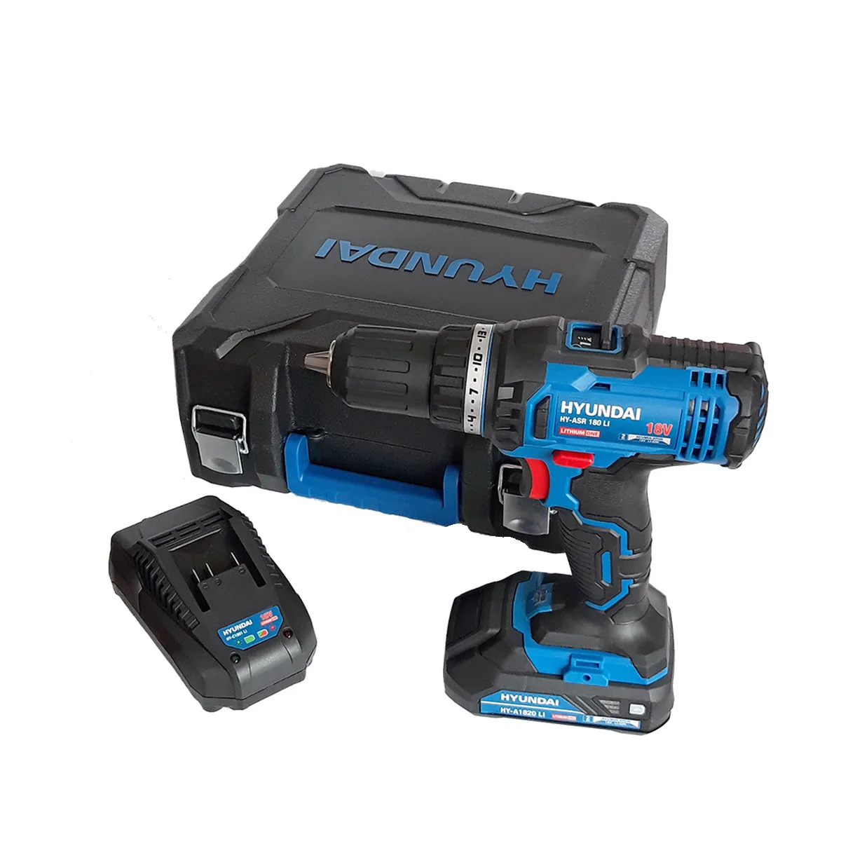 Masina de gaurit si insurubat cu acumulator 18V Hyundai ASR 180 Li, 1 acumulator x 2.0 Ah, incarcator, 2 trepte de viteza, 6 biti, 6 burghie, adaptor magnetic, valiza transport
