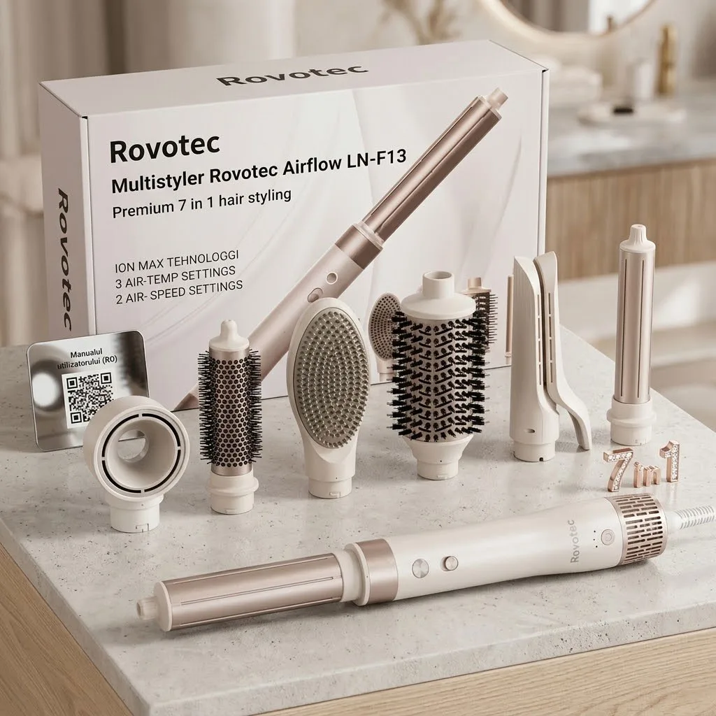Ondulator Multistyler Rovotec Airflow Premium, 7 in 1, Tehnologie Coanda, Uscator Profesional, Indreptare par, 1500 W, 2 Trepte de viteza, 3 Trepte de temperatura - imagine 5